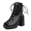 Fashion Woman Gladiator Platform Sandals Sexy Dress Party Lady Red Black Patent Leather Peep Toe Lace Up High Block Heels Shoes