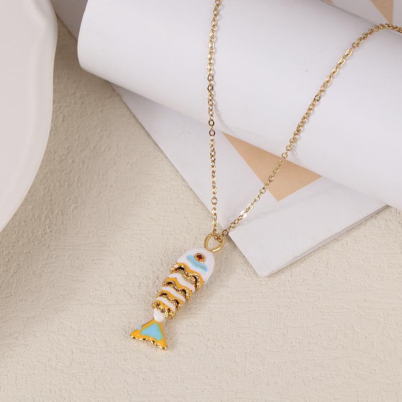 Collar con colgante de pez colorido de la serie Verano Océano, joyería de pez dorado moderna personalizada, regalo