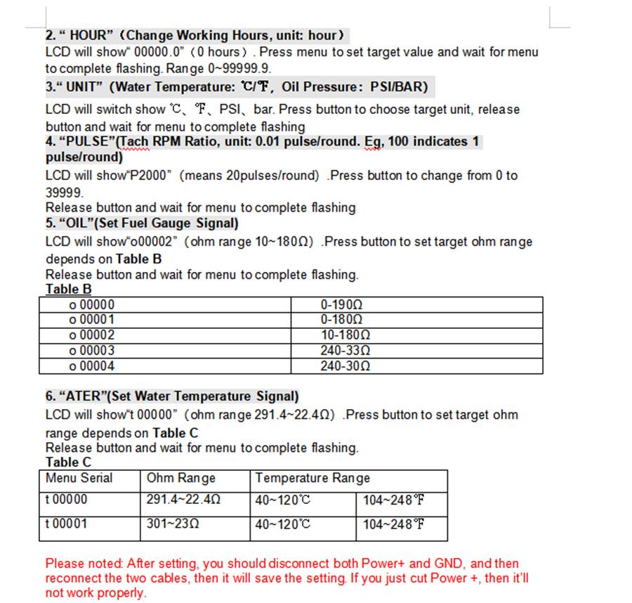 Tachometer, Fuel Level Sensor, Water Temperature Sensor, Oil Pressure Sensor, Voltmeter, Hour Meter 12V / 24V, 85 Mm