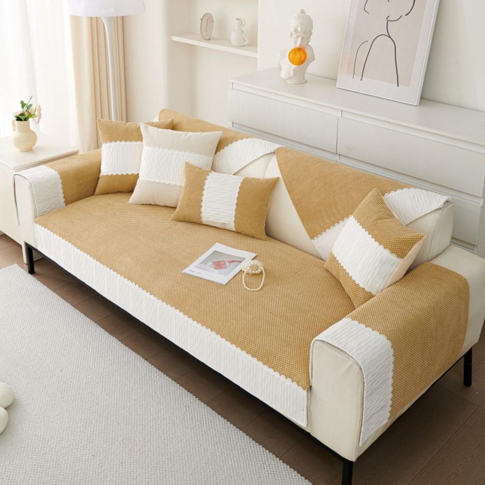 Living Room Anti-slip Couch Sofa Cover Summer Nordic Corduroy Solid Color Sofa Cushion Cover Slipcover Funda