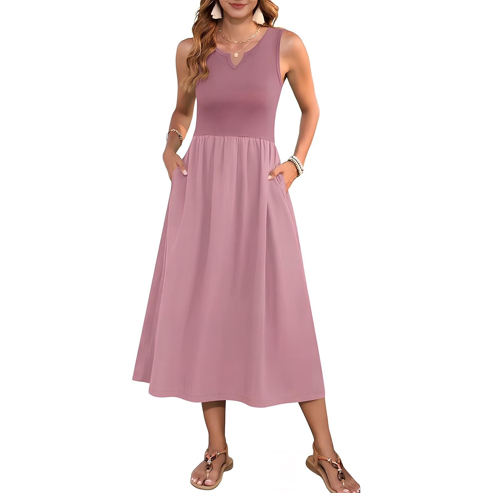 

Женское платье без рукавов с цветочным принтом и высокой талией, модное и элегантное M розовый