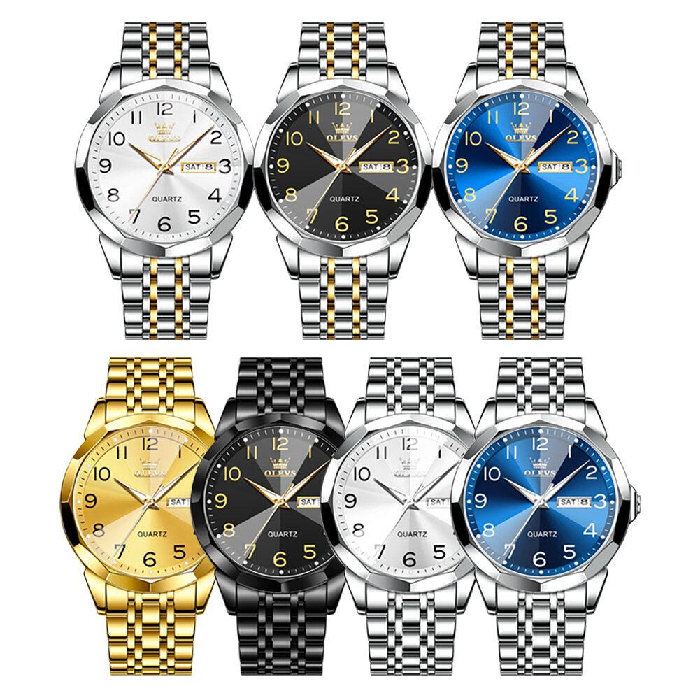 OLEVS Men Watch Original Brand Waterproof Luminous Quartz Watch Rhombus Mirror Stainless Steel Watch With Box