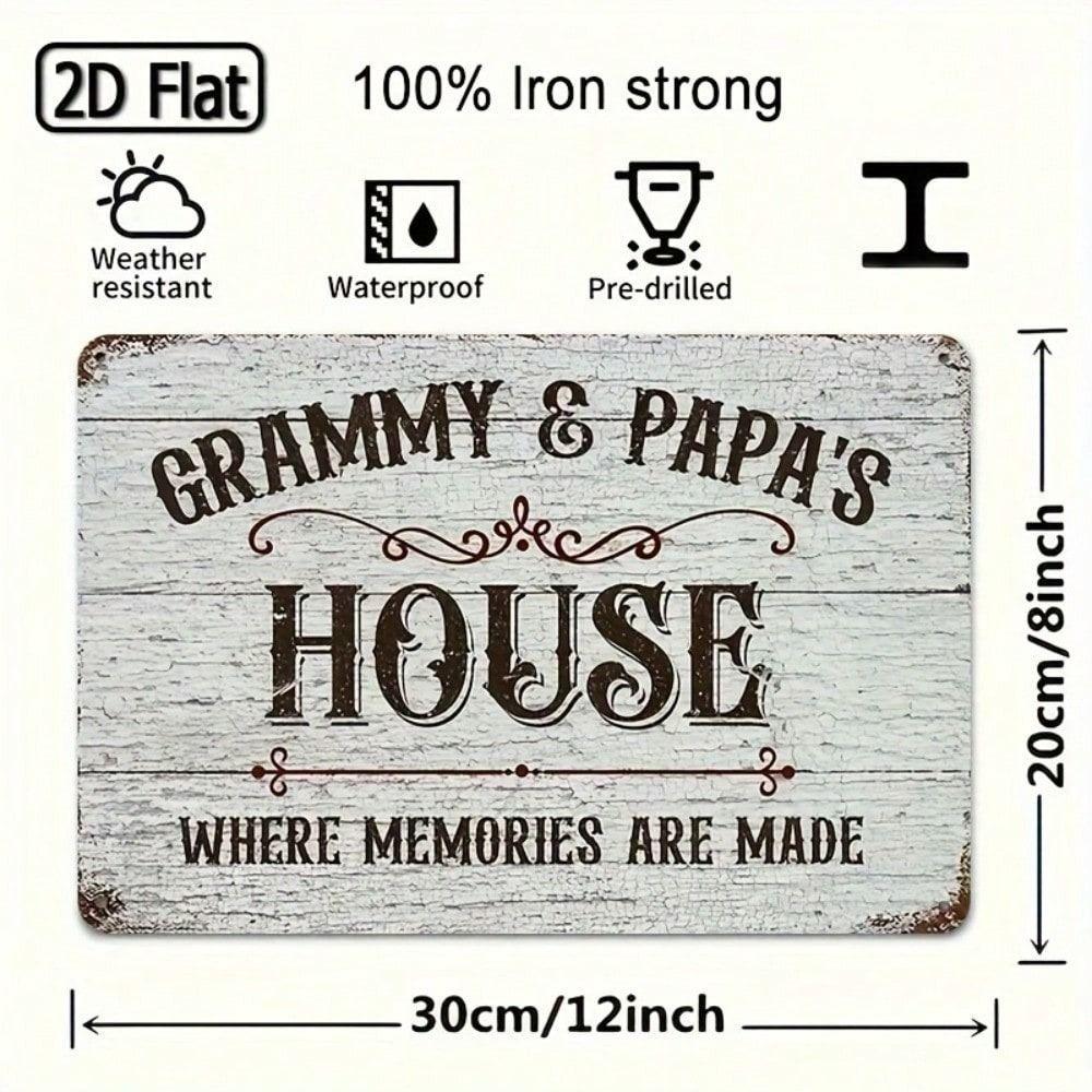 Vintage Grammy Papa House Metal Wall Art Grow Quote Sign Grandparents Gift