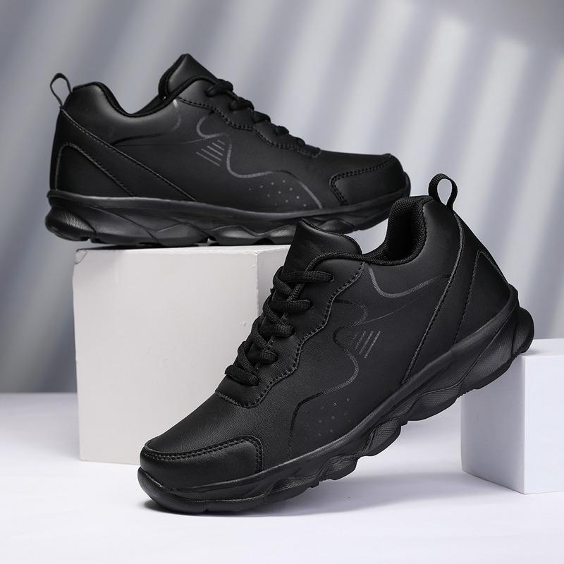 

Кожаные кроссовки женские 2025 новые кожаные водонепроницаемые женские повседневные туфли черные на мягкой подошве легкие кроссовки для бега 42 чёрный