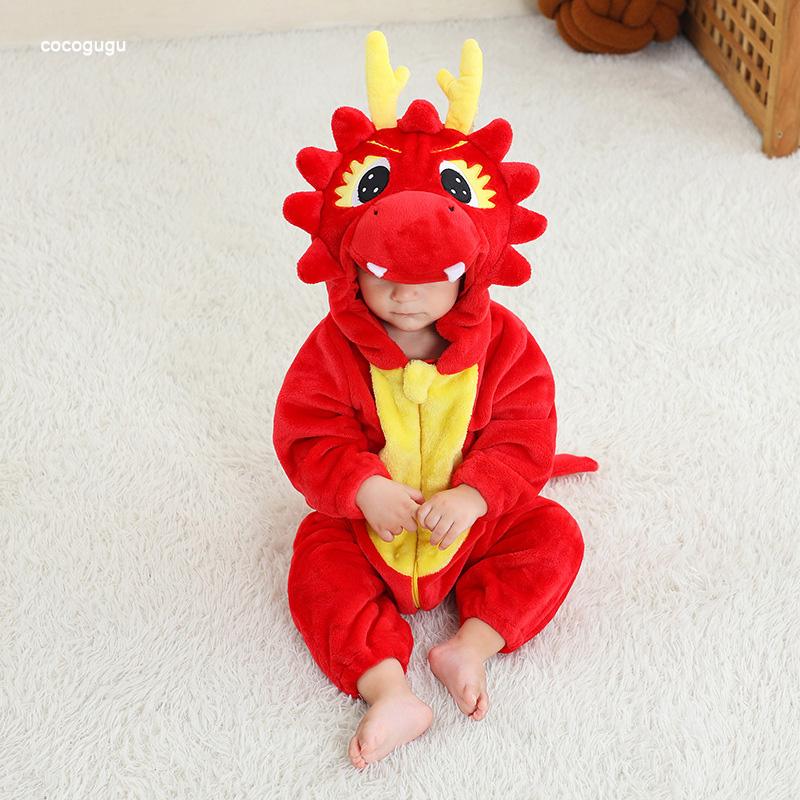 Rode Draak Romper Baby Jongen Meisje Pyjama Pasgeboren Bebe Kleding Schattige Bodysuits Flanel Warm Eendelig Winter Halloween Dierlijke Outfit 18M(18-24 Months)