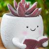 Rocking Chair Flower Pot Smile Face Planter Tabletop Succulents Planter Resin Cartoon Head Flower Pot for Indoor Outdoor Plants