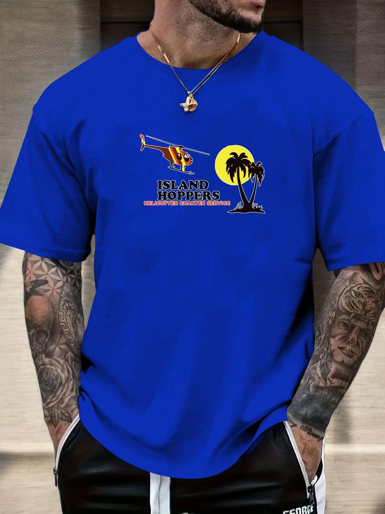 Mens Island Hoppers Helicopter Graphic Tee Summer Soft Oversized Daily Wear Top