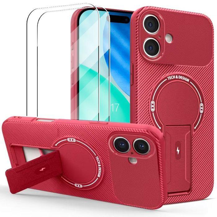 Coque de Protection - BOOLING - pour iPhone 17 - Silicone avec Cercle Magnétique Support Rouge - 2 Vitres