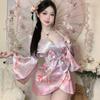 Domila Seductive Lingerie Sexy Deep V Flower Fox Dream Two-dimensional Open Placket Japanese Kimono Uniform Set