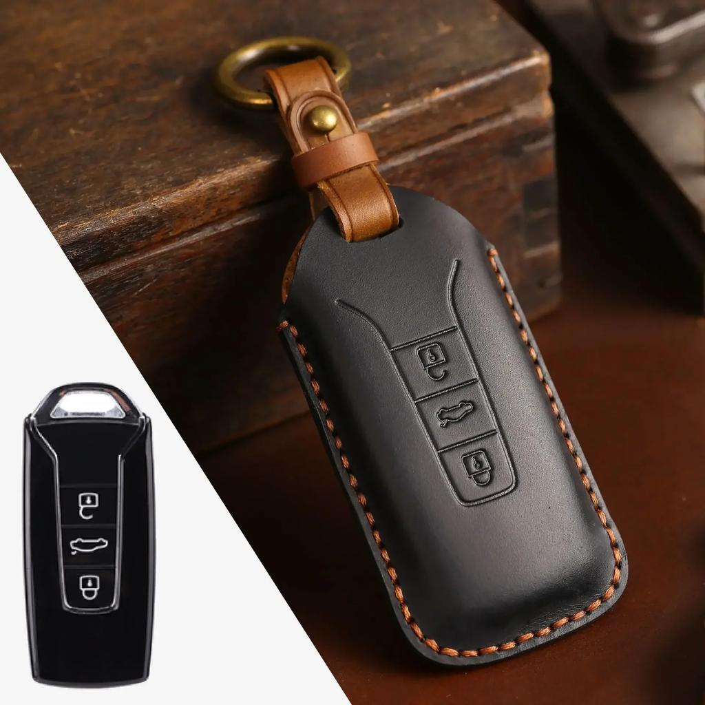 Handmade Leather Car Smart Key Case Cover Shell Bag for Volkswagen Vw Touareg Accessories