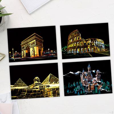 4 Pieces Rainbow Scratch Paper Card Art Craft Educational Toys Decorative Stencil Draw Drawing