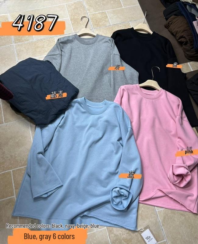 

WE Women’s 4187 Korean Style Loose Plus Size Casual Fleece Long Sleeve T-shirt One Size розовый