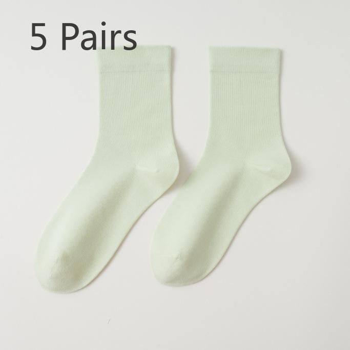 5 Pairs Mid-calf Socks Spring and Summer Cotton Pop Monthly Socks Anti-pilling Boneless Socks Women Dopamine Coloured White Student Socks