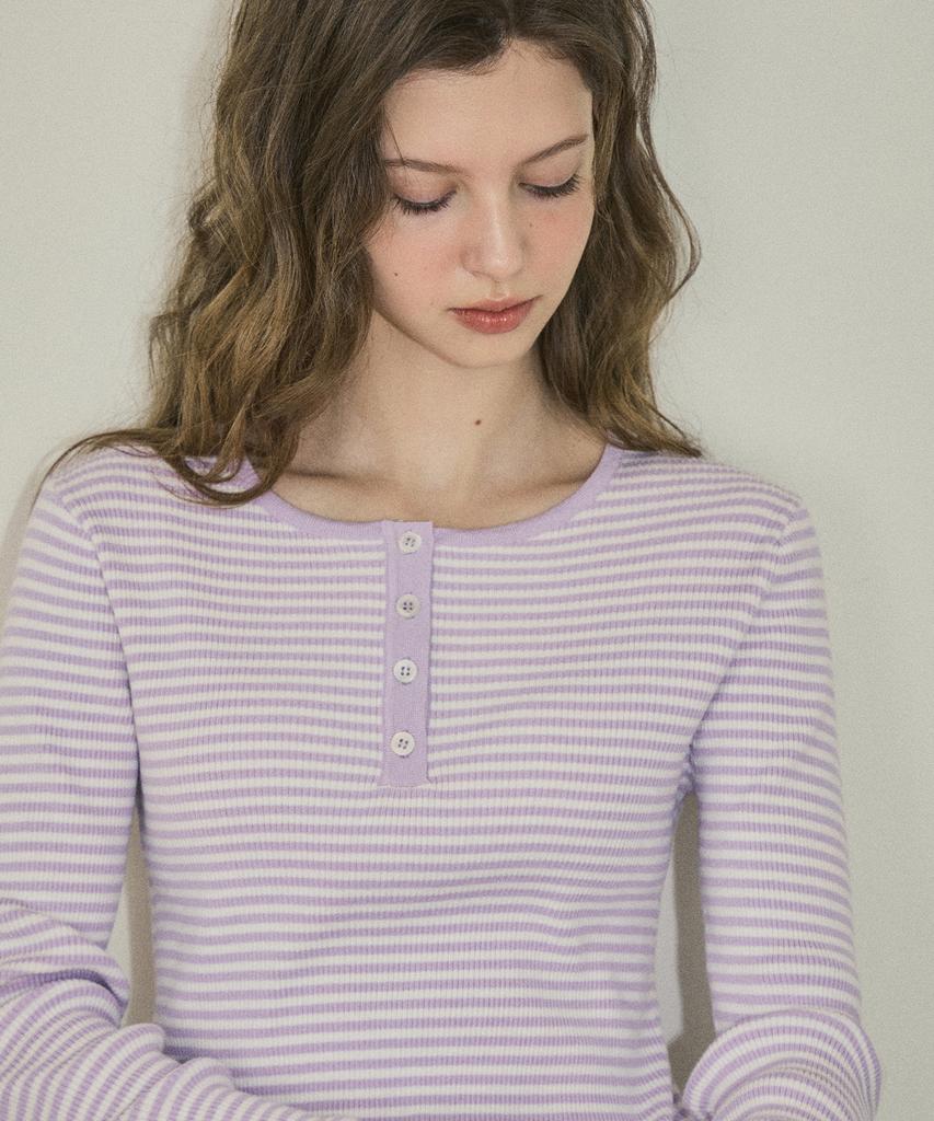 Aueonoseuteljia Chewy Ribbed Button Stripe Knit_Lavender Fog(Oc25-Kn02)