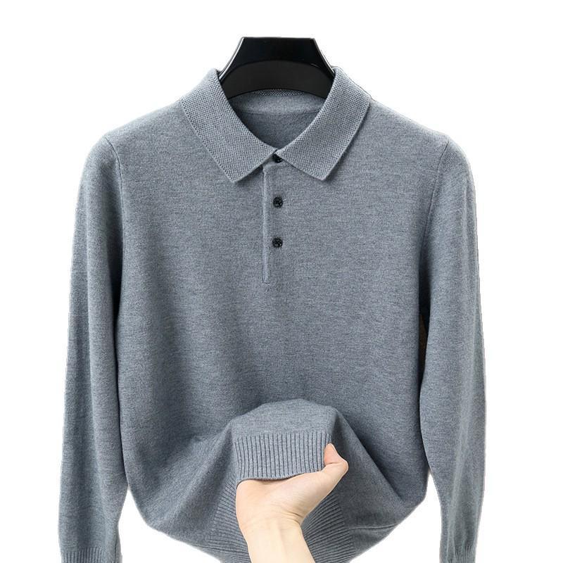 Dicke Strickwaren für Herren: Einfarbiger Pullover mit Revers, Warmes Langarm-Oberteil für Herbst/Winter