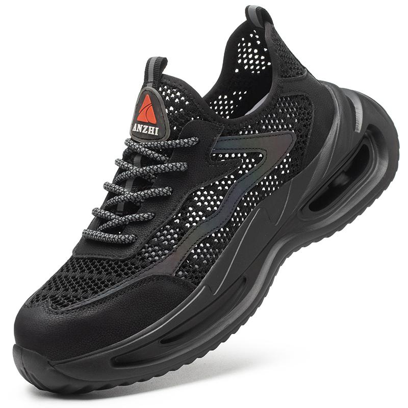 

Fashion summer breathable work shoes protective mesh safety shoes steel toe work shoes lightweight safety work sneakers for men women 37 чёрный