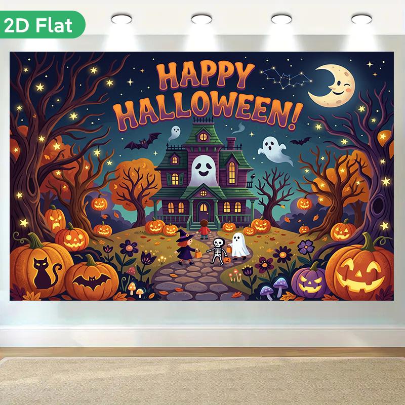 1 piece of 2D flat banner featuring Halloween pumpkins and night scenes suitable for home garden etc.zyc