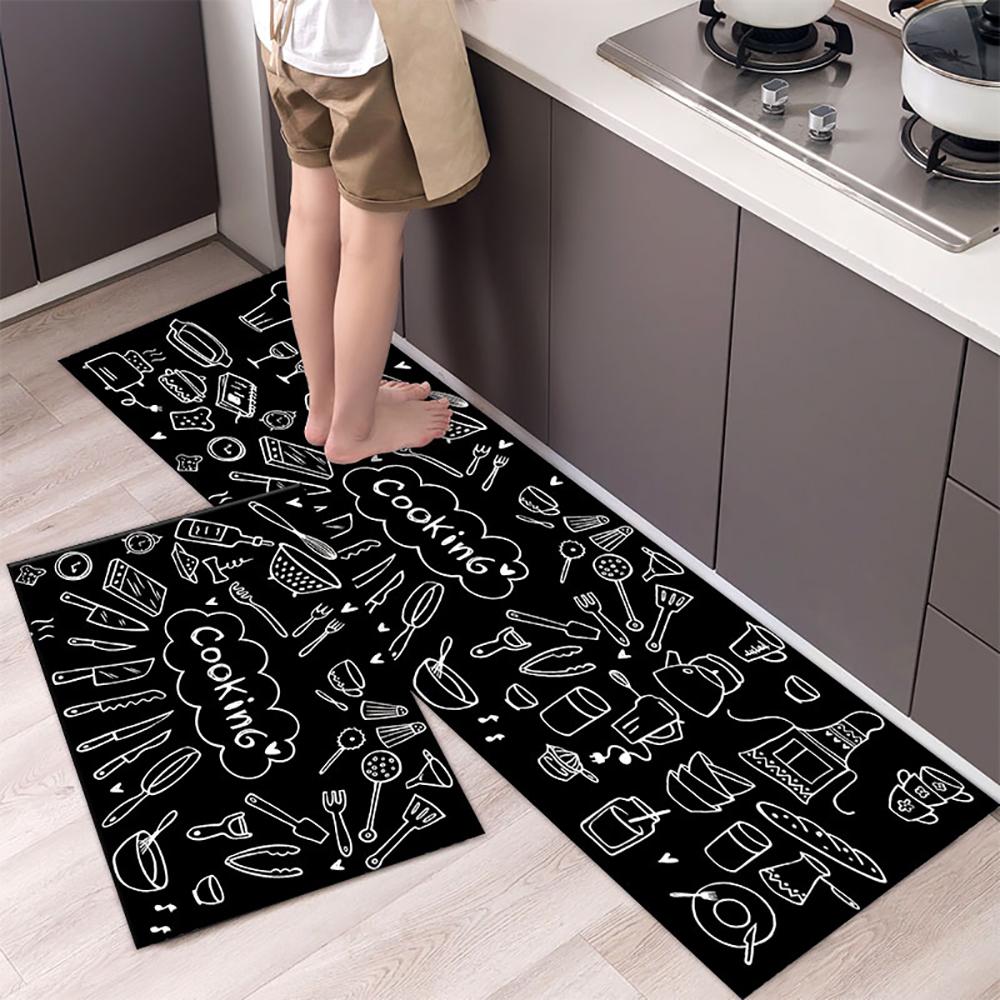 Polyster Waterproof Oilproof Kitchen Mat Printed Antislip Bath Mat Soft Bedroom Floor Mat Living Room Carpet Doormat Kitchen Rug