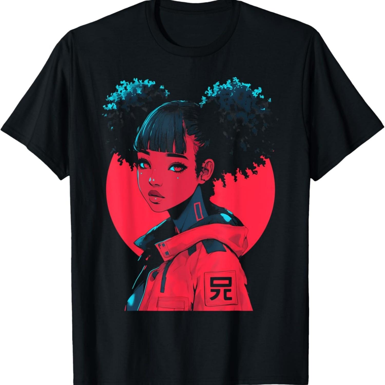 Харадзюку Киберпанк Черная Девушка Аниме Манга Ваифу Японская Футболка(3) S чёрный