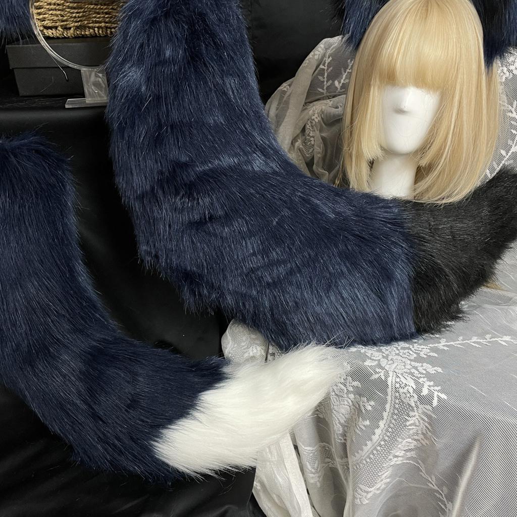 Wolf Ear Headband Tail Girls Cosplay Accessories Beast Ears Blue Fursuit Masquerade Halloween Cosplay Party