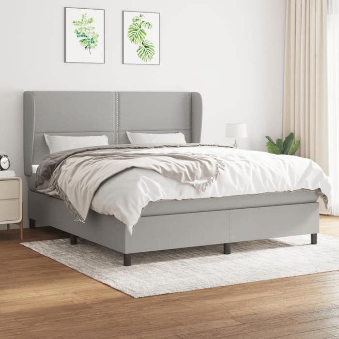3127901 vidaXL Lit à sommier tapissier avec matelas Gris clair 180x200cm Tissu