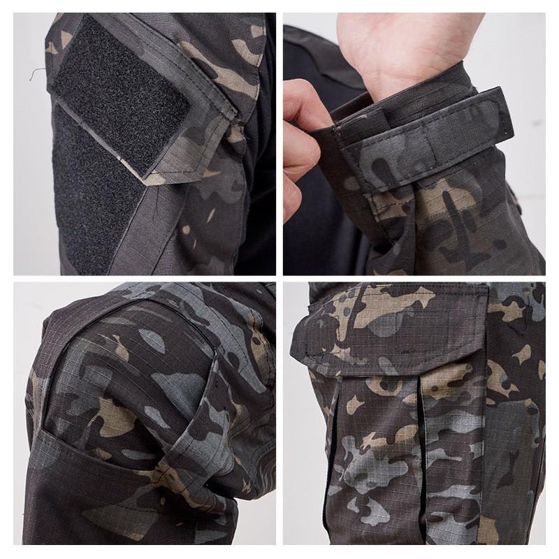 Mens Camo Tactical Training Suit Outdoor Hiking Workout Uniform Quick Dry Breathable Combat Style Clothing