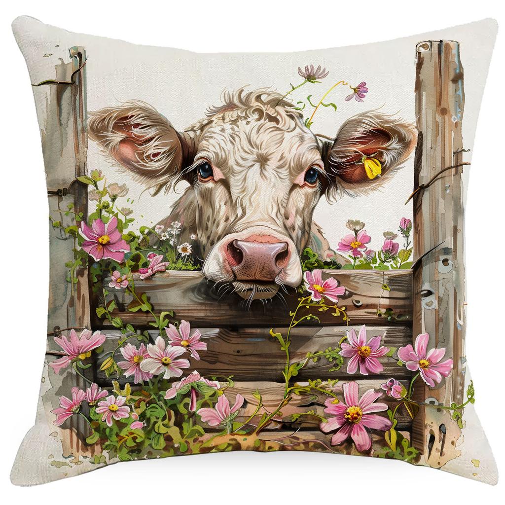 Spring Farm Animal Cow Rabbit Dog Pillowcase Home Decoration Balcony Cushion Decoration Pastoral