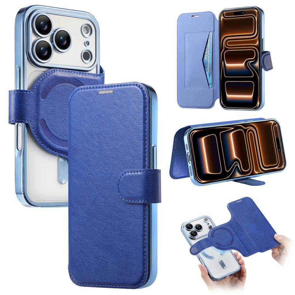 For iPhone 17 Pro Max Case Compatible with MagSafe Detachable Leather Phone Cover with Lens Film