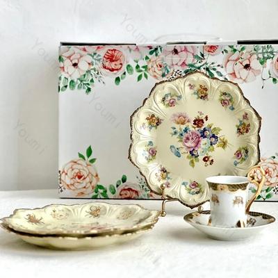 Assiette à dîner vintage de style français, assiettes en céramique à fleurs colorées, élégantes, pour le thé de l'après-midi, le dessert, les plats plats, la vaisselle de la maison