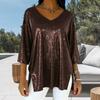 Women Tops V-Neck 3/4 Sleeves Loose Fit Pullover Tops Solid Color Loose Fit Glossy Design Casual Tops Women Clothing