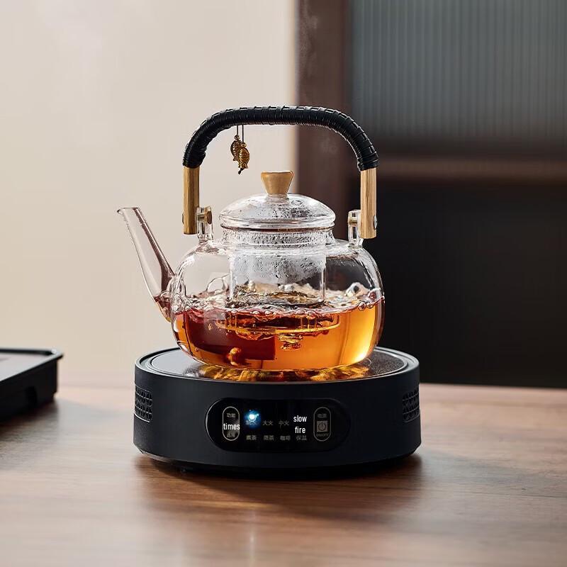 YIHUTEA Double Fish Beam Glass Tea Set with TG-1500 Electric Stove