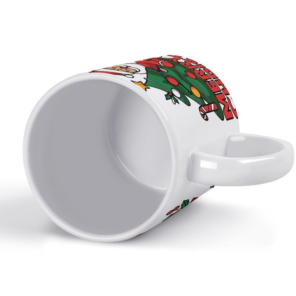 11oz White Ceramic Drinking Mug with Smooth Handle, Double-Sided Print and Glossy Surface for Coffee Lovers and Home Use