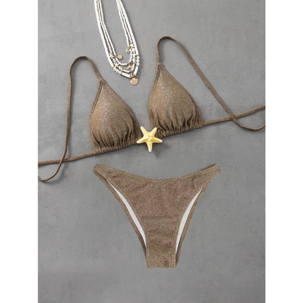 

Летний купальник-бикини со шнуровкой Starfish Accessories в европейском и американском стиле с раздельными пляжными бретелями XL темно-коричневого