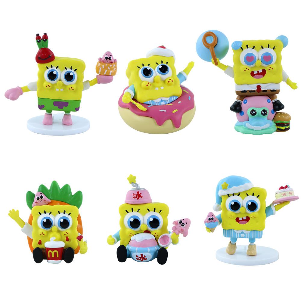 6Pcs/Set Spongebob Squarepants Anime Figures Toy Peripheral Collectible Model Doll Fans Gift