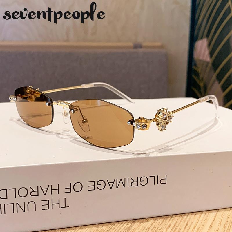 Small Frame Rhinestone Polygon Sunglasses Women  Luxury Brand Fashion Y2K Punk Metal Sun Glasses Retro Prescription Eyewear