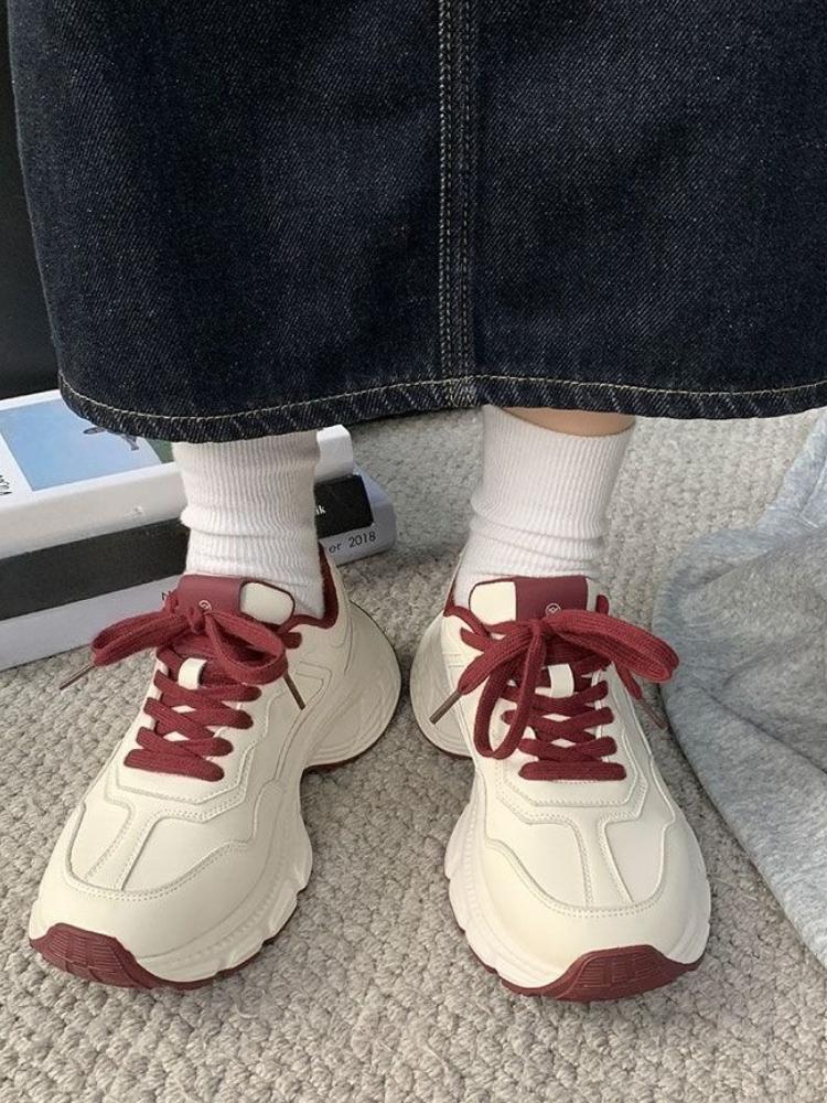 Spring Autumn Women's Retro Chunky Sneakers Ultra Soft Thick Sole Waterproof Running Casual Height Increase Versatile Shoes