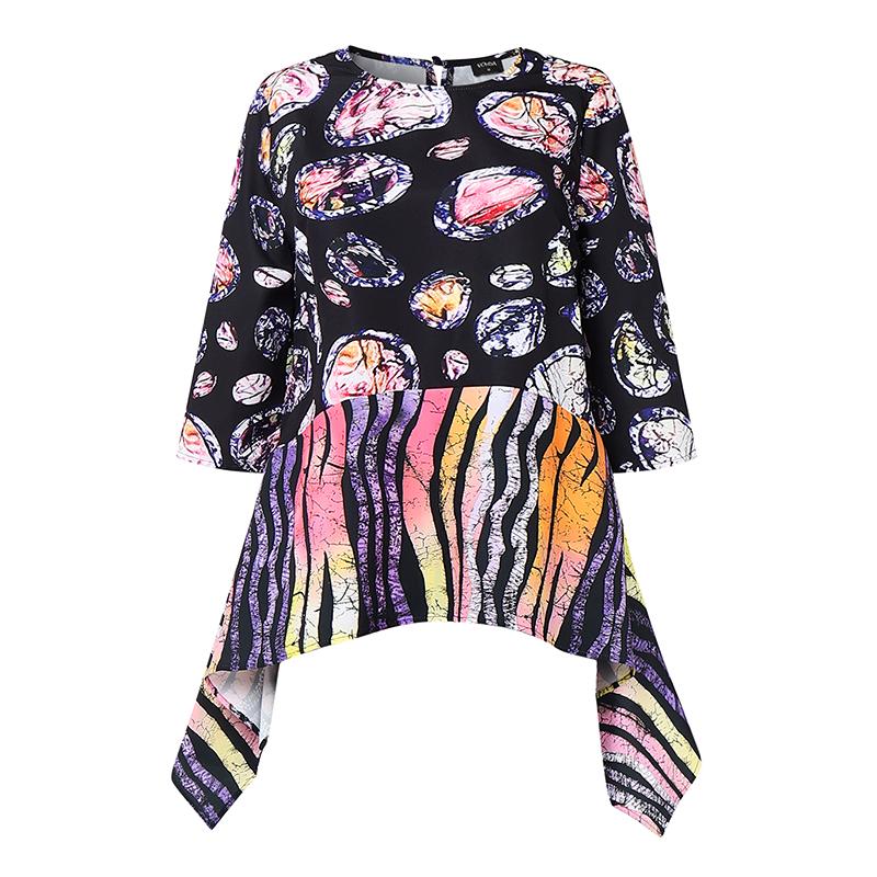 Oversized dame sett Halv erm Trykk Uregelmessig bluse og Lange bukser drakter