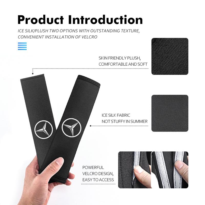 For Benz Car Shoulder Cover Cushion Seat Belt Pad Suede/Ice Seat Belt Cover AMG Exclusive A C E R V Class CLA CLS C180 C200 W204 RA8