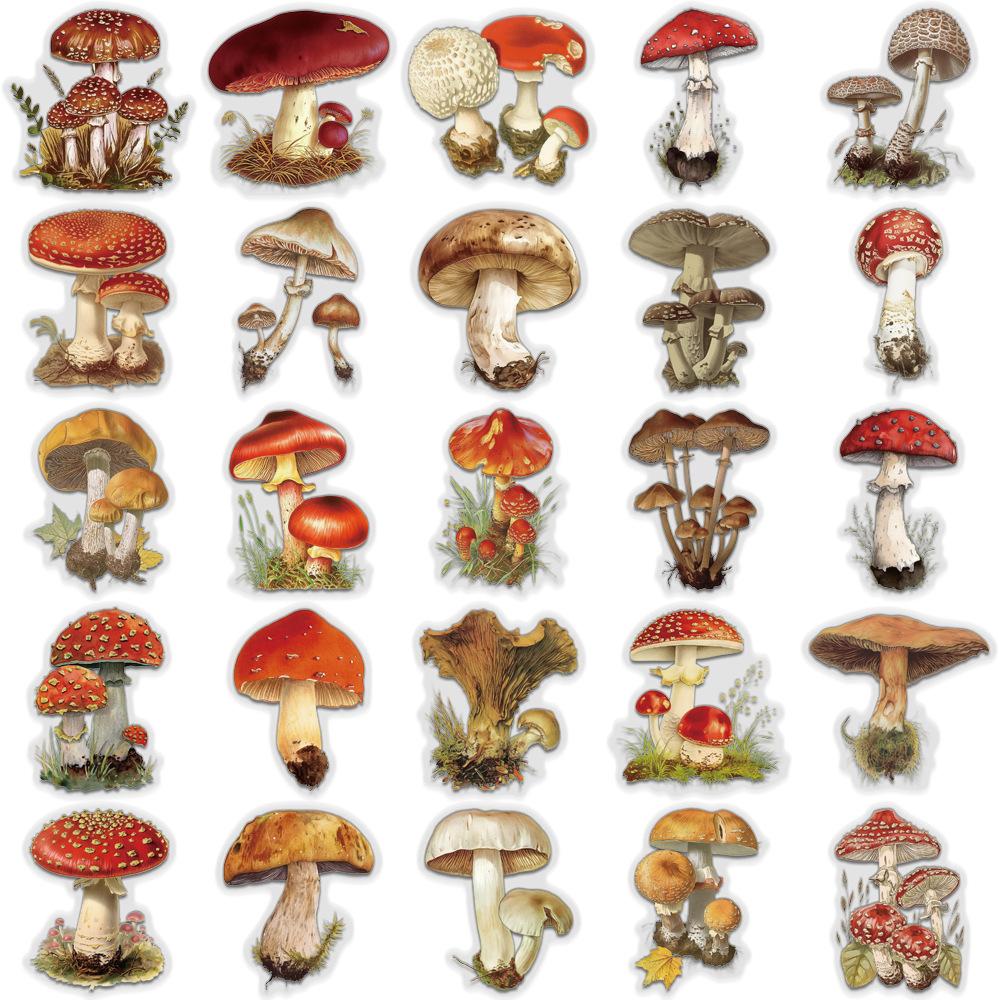 50PCS Transparent Retro Mushroom Graffiti Stickers Phone Guitar Laptop Notebook Suitcase Cup Waterproof PET Sticker Decals Toy