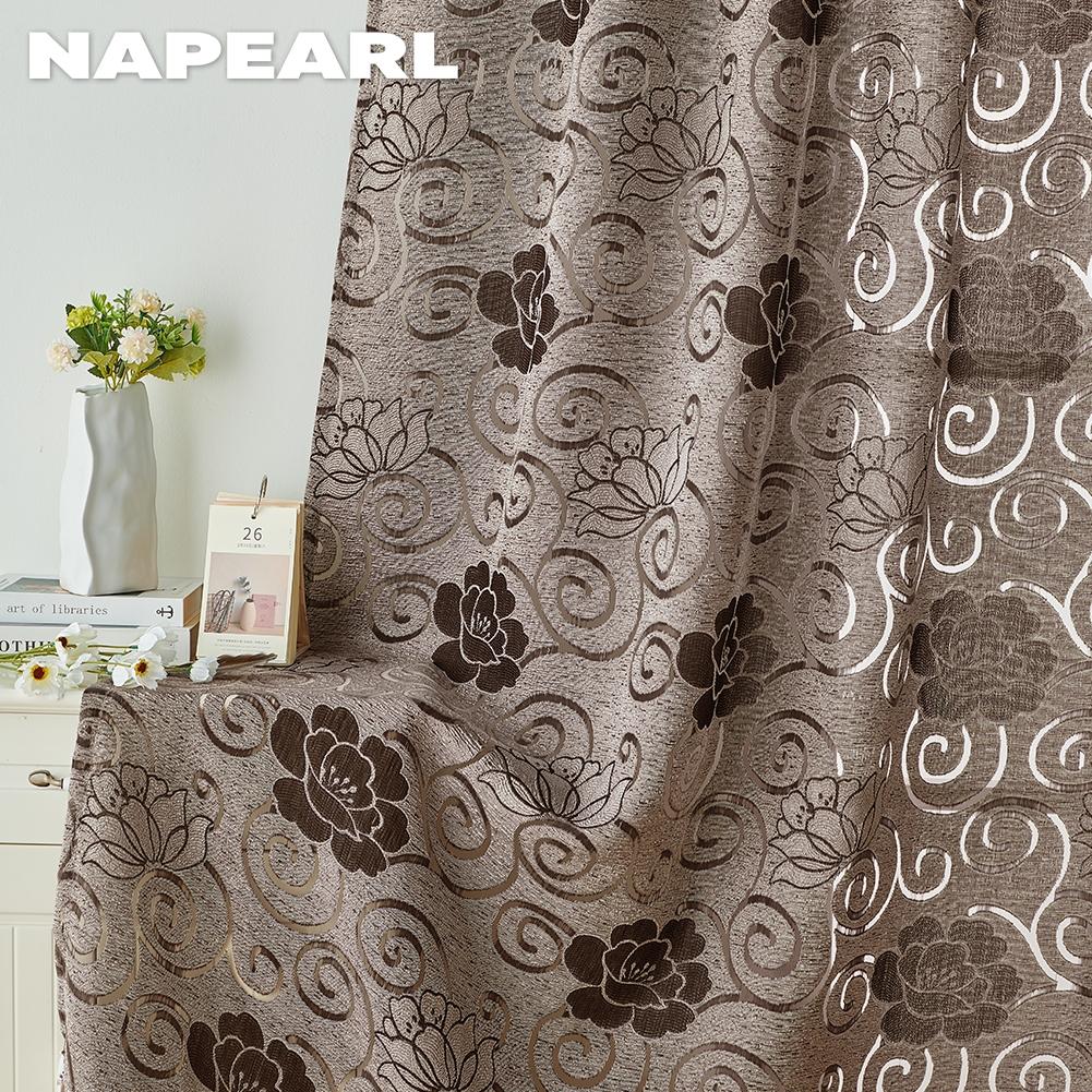 1 PC NAPEARL Blumen-Klassiker-Jacquard-Haken-Fenstervorhang, kurzer Tüll-Schlafzimmervorhang