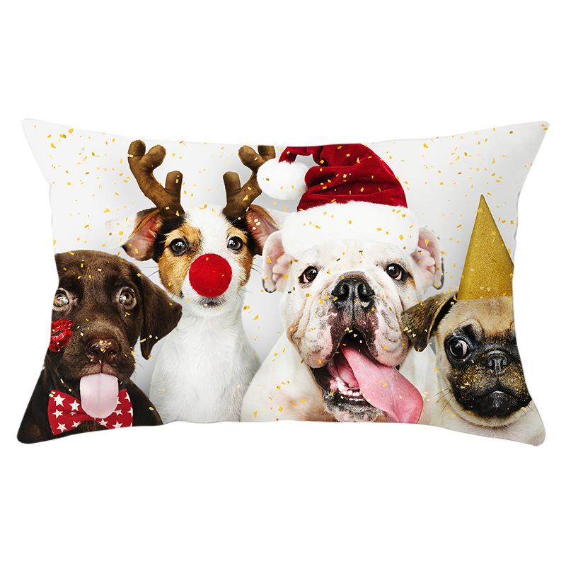 Dog Print Series Christmas Pillowcase Rectangular Peach Skin Waist Pillowcase Home Sofa Cushion Cover