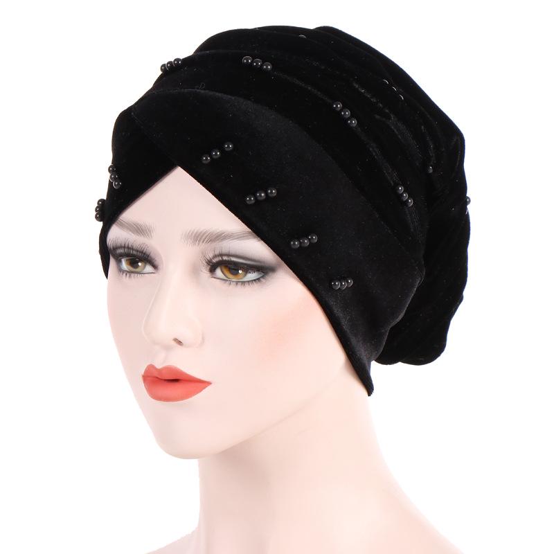 Velvet Pearl Turban Headwear: Foldable Stacked Scarf Hat (2018)