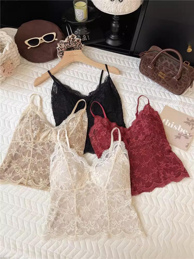 French Thermal Lace Camisole: Slim Fleece Vest with Chest Pads for Women, Wear As Outer or Inner Layer - Autumn/Winter.