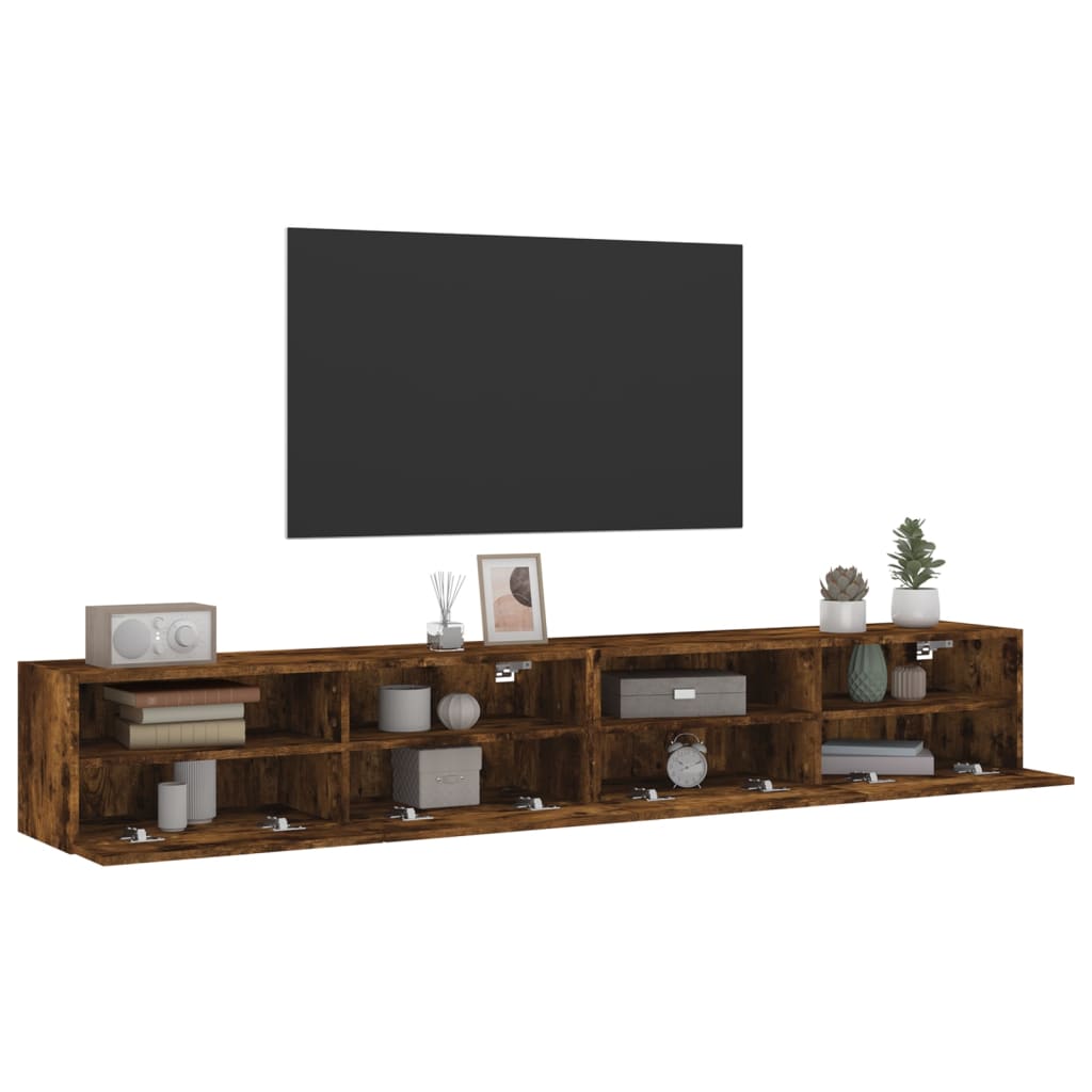 Wall Mounted TV Cabinets (2 Pcs) Smoked Oak 100 X 30 X 30 Cm Engineered Wood