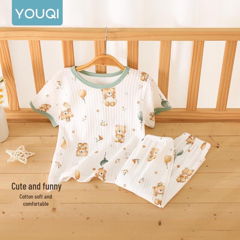 Youqi Baby Summer Cotton Short-Sleeve Top & Mosquito Pants Set