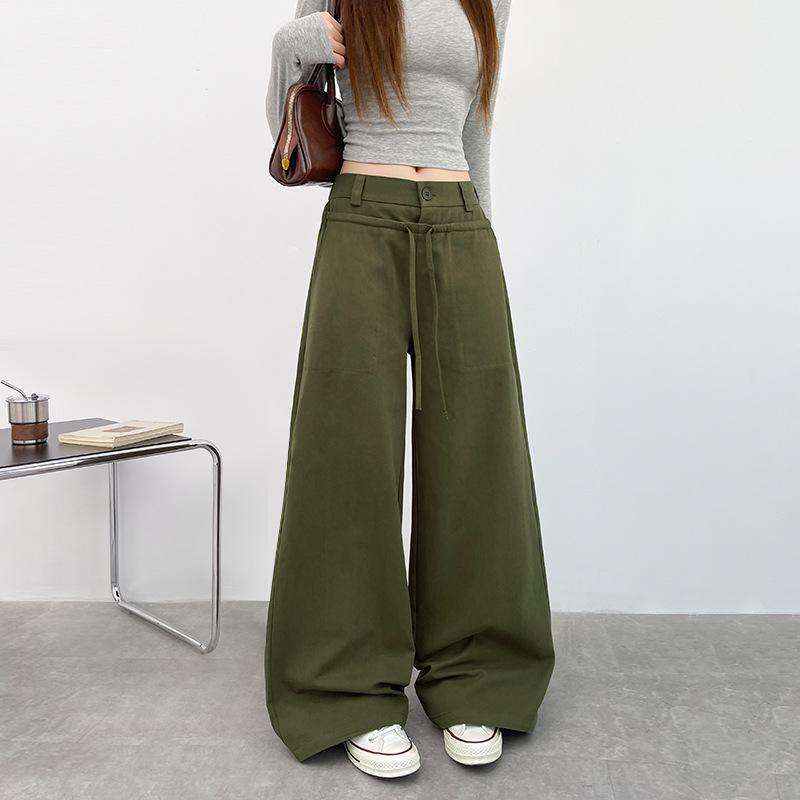 

2025 Women s Autumn Winter Pure Cotton Comfort Wide-Leg Anti-Static Drawstring Pants S (80-95 Jin) армия зеленый