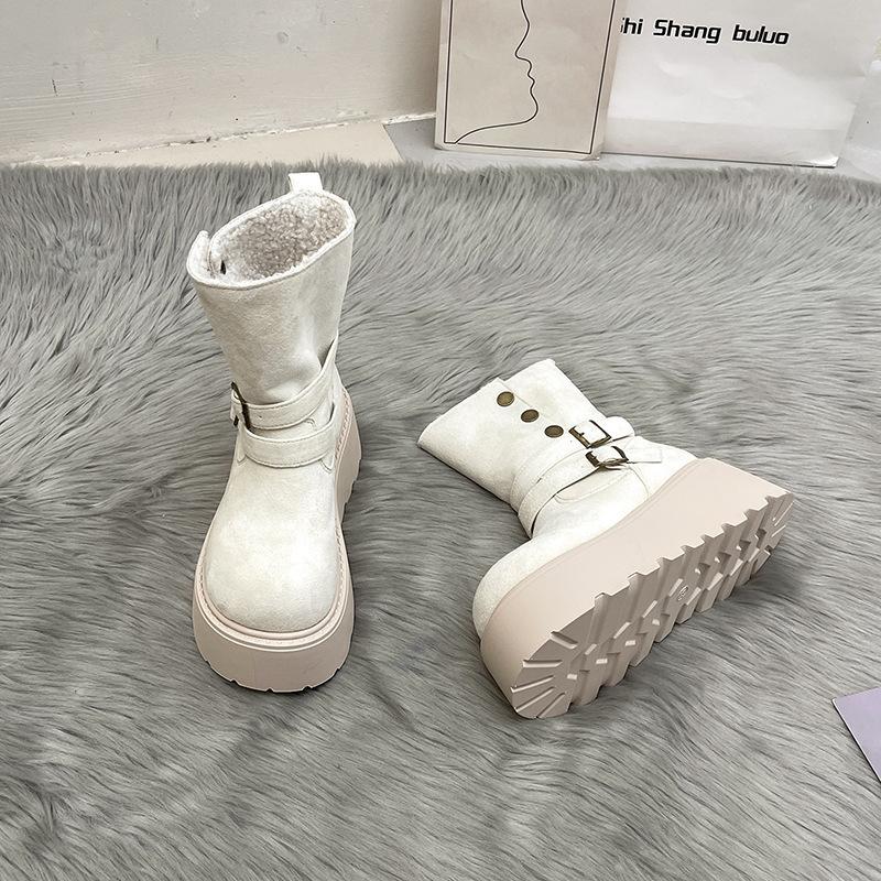 

Skinny Martin boots women s 2025 autumn and winter new European station round head sewing line heightened mid-heel fashion boots look thin 40