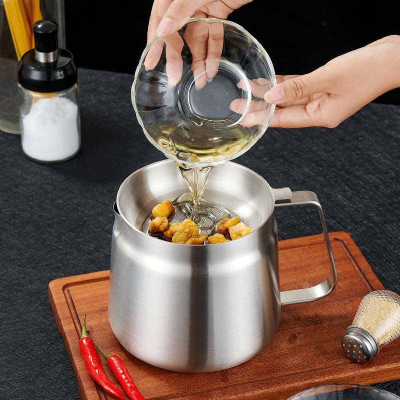 Stainless Steel Oil Bottle With Filter For Kitchen Large Capacity Oil Storage And Residue Separation
