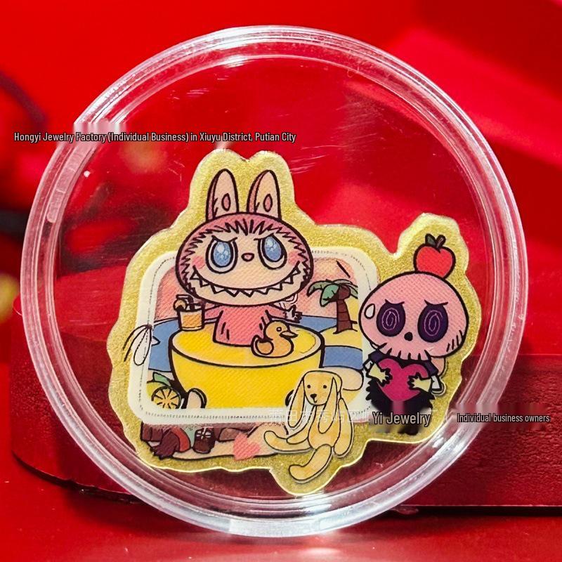 999 Pure Gold Iridescent Labubu Cartoon Phone Sticker - Popular Gift & Traffic Driver