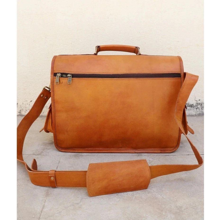 Briefcase Vintage Leather Satchel Messenger Bag Laptop Handmade Brown